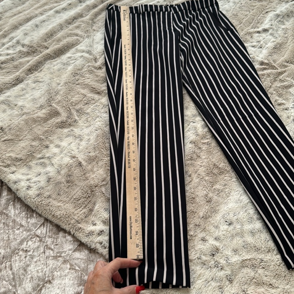 Just in time for Beetle Juice season straight leg black & white stretch pants